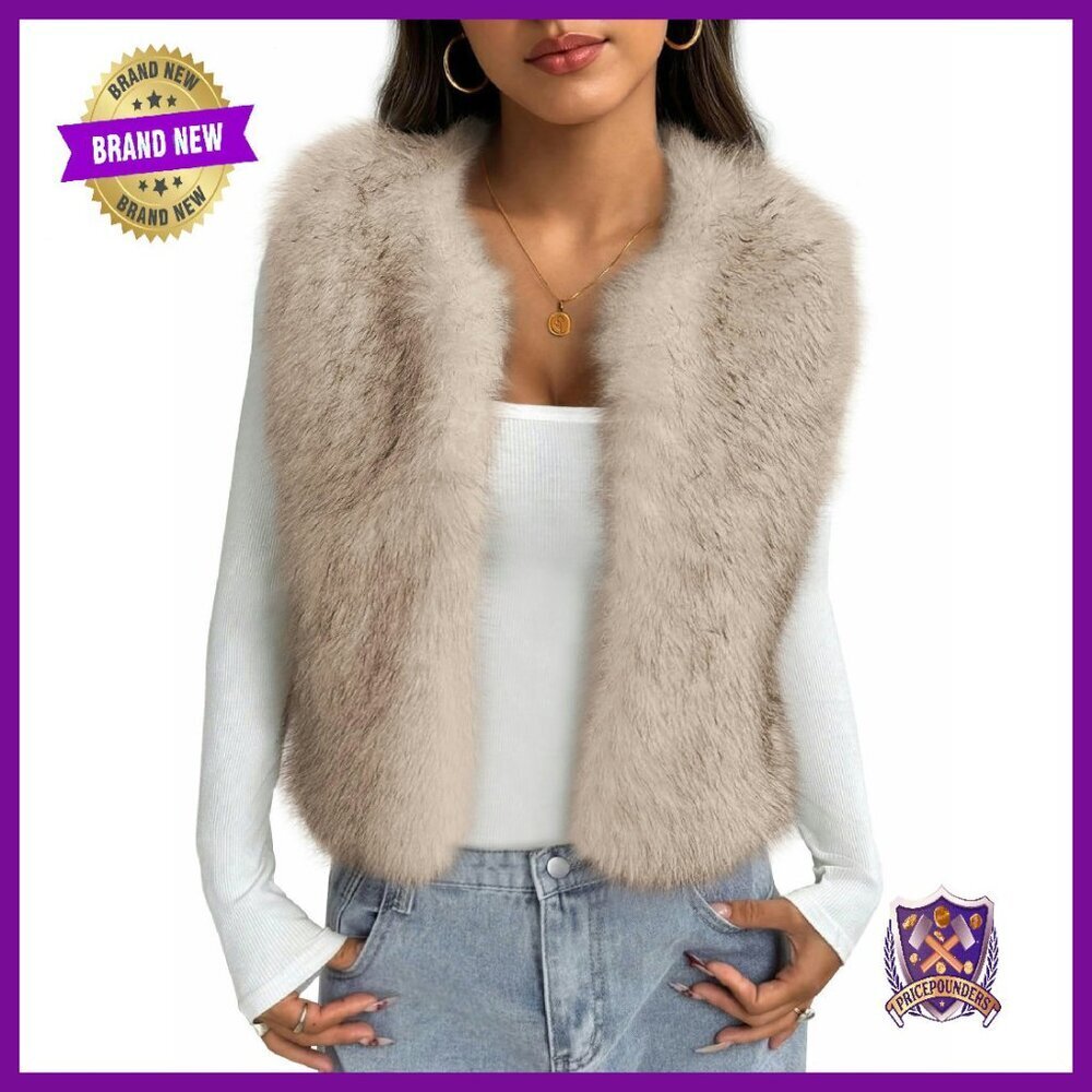 Faux Fur Vest Sleeveless Fuzzy Jacket Winter Outerwear Side Pockets